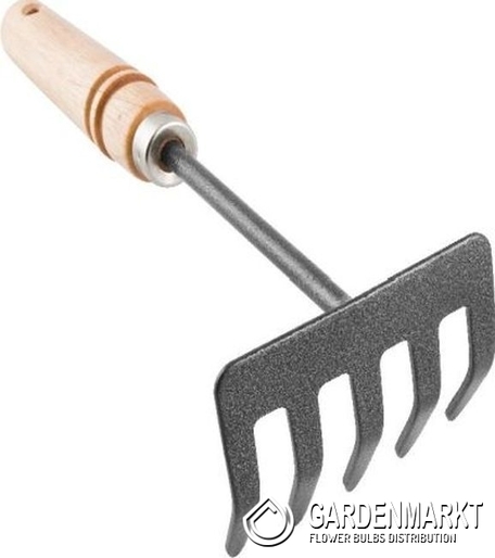 Gartenharke aus Metall mit Holzgriff